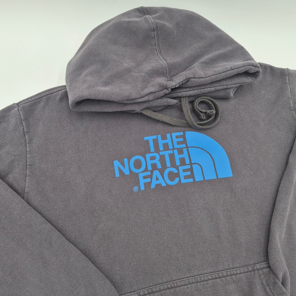 The North Face Mens XL Gray Blue Logo Pullover Hoodie Fleece Sweatshirt